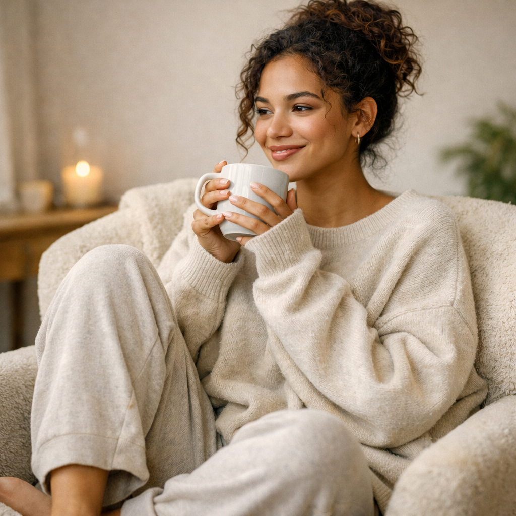 Relaxing moment with a warm drink
